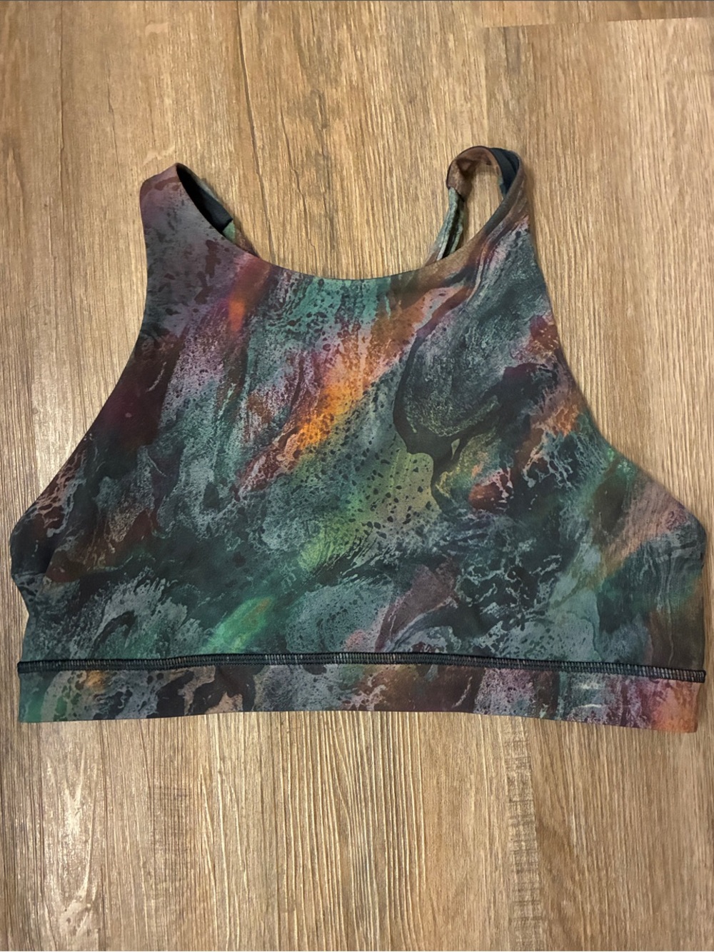 lululemon Athletica Crossback Sports Bra - Black with Green/Brown Print